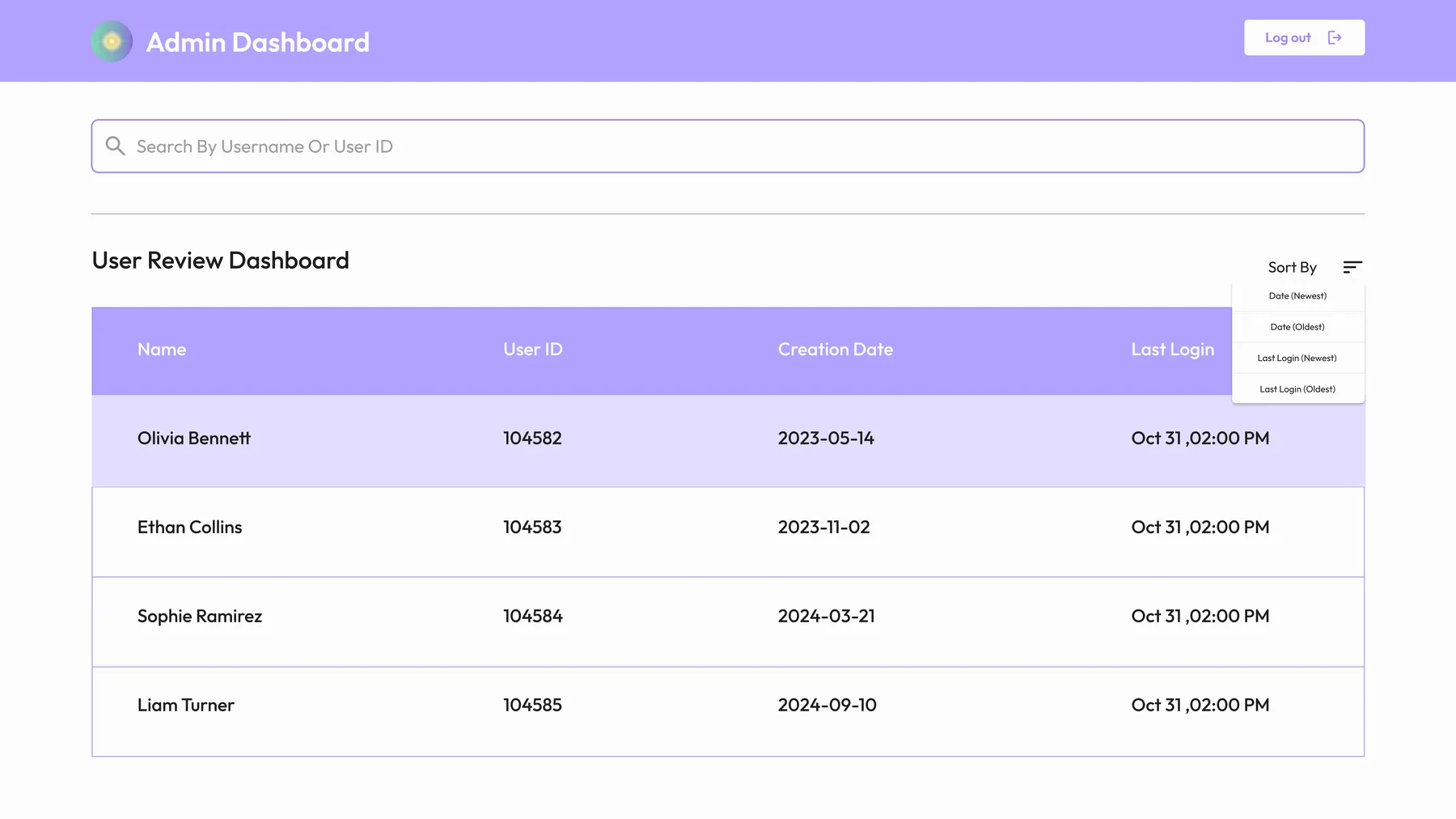 Website screen